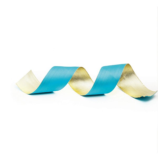 Fita de Natal Aramada Azul Claro com Parte Interna Dourada 6.3cm x9.14cm - Fitas Natalinas - Ref 1200509 Cromus