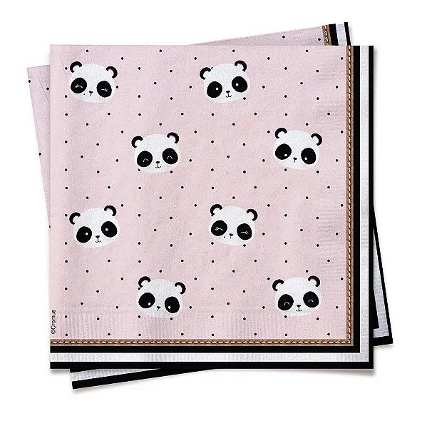 Guardanapo de Papel Decorado Panda Rosa 24,5x24,5cm com 20 Folhas - Ref 29002114 Cromus