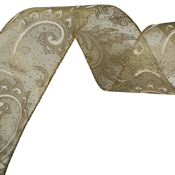 Fita Aramada de Natal Verde Claro com Flores 6,3cm x 914cm - Fitas Natalinas - Ref 1316977 Cromus