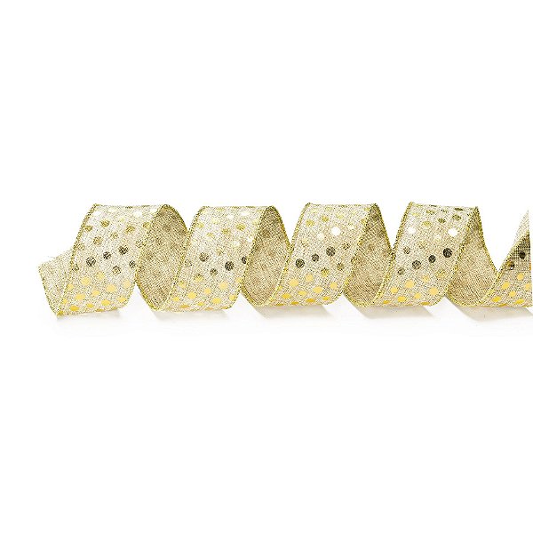 Fita Aramada de Natal Juta com Bolas Douradas 6,3cm x 914cm - Fitas Natalinas - Ref 1694906 Cromus