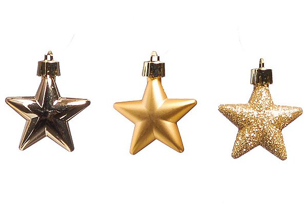 Enfeite Para Pendurar Estrelas Douradas 4cm com 20 Unidades - Ref 1690326 Cromus