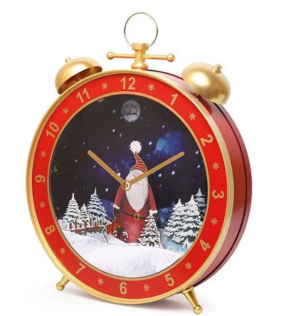 Despertador Decorativo de Parede Papai Noel Chuva de Neve 54cm - Ref 1200405 Cromus Natal