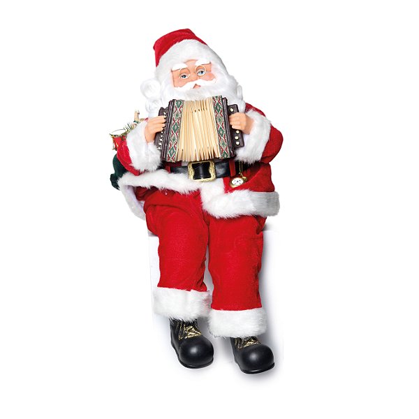 Boneco Papai Noel Sentado Tocando Sanfona com Som e Movimento - Ref 1717713 Cromus