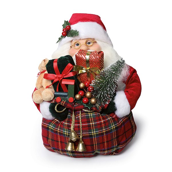 Boneco Papai Noel Para Pendurar com Saco de Presentes Xadrez 40cm - Coleção Noeis - Ref 1715663 Cromus