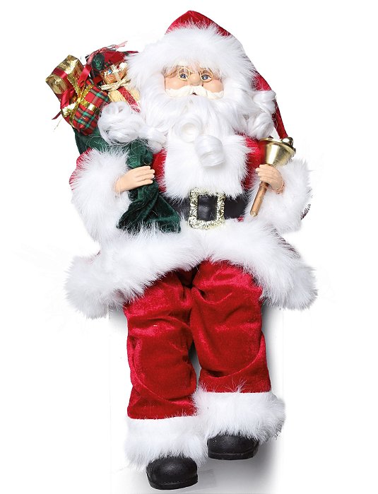 Boneco Papai Noel Sentado com Sino Na Mão 25cm - Coleção Noeis - Ref 1715652 Cromus