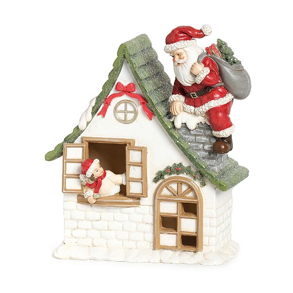 Cenário Papai Noel na Chaminé com Led 18x14x7cm - Coleção Classiques - Ref 1209268 Cromus