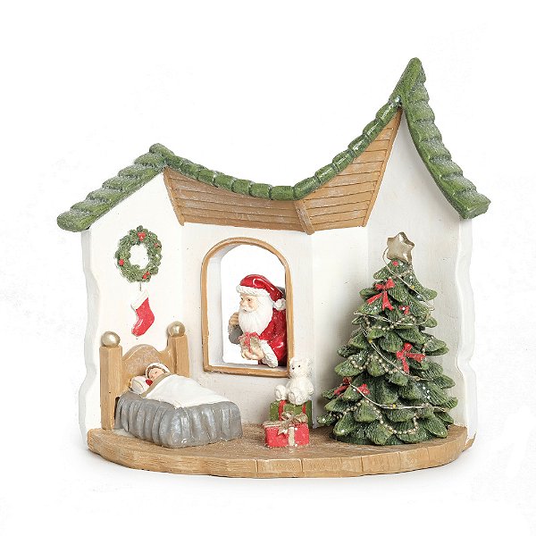 Cenário de Resina Papai Noel na Janela com Led 17x17x10cm - Coleção Classiques - Ref 1209267 Cromus