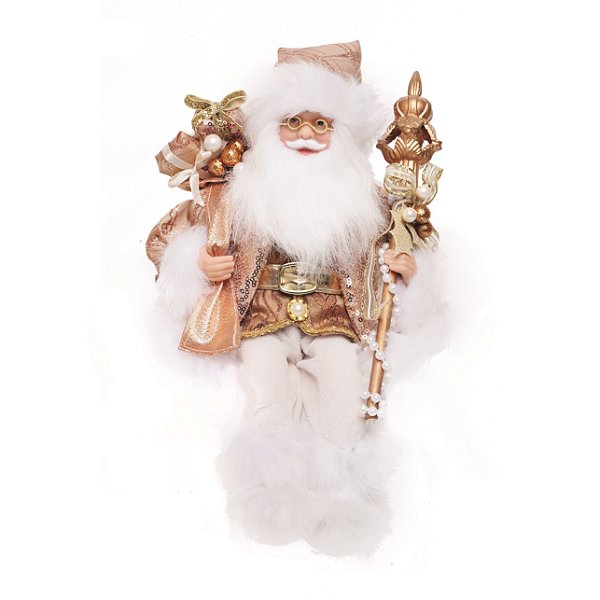 Papai Noel Sentado com Roupa Rosê e Calça Branca 30cm - Coleção Noeis - Ref 1208873 Cromus
