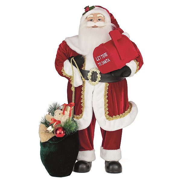 Boneco Papai Noel em Pé com Caixa de Cartas e Saco de Presentes 90cm - Coleção Noeis - Ref 1017119 Cromus