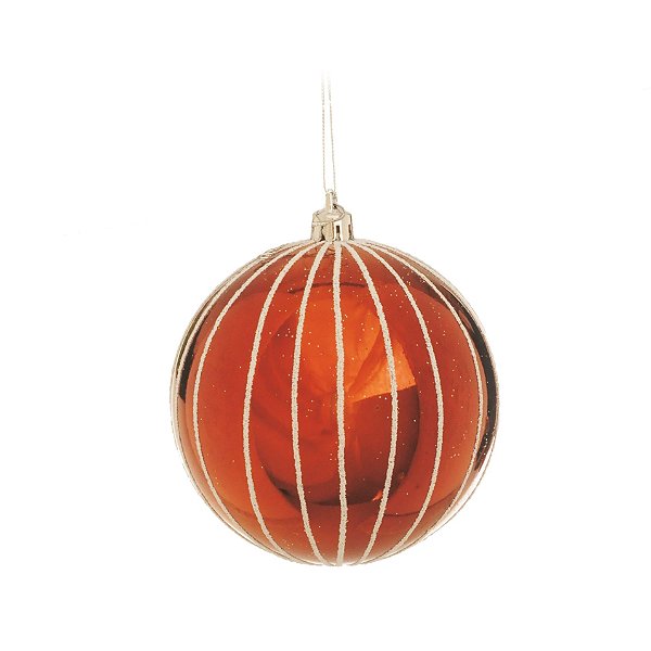 Bola de Natal Marrom com Listras Brancas 10cm Jogo com 4Un - Bolas Natalinas - Ref 1318874 Cromus