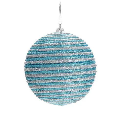 Bolas de Natal Espiral Azul Claro e Prata 8cm Jogo com 6Un - Bolas Natalinas - Ref 1518836 Cromus