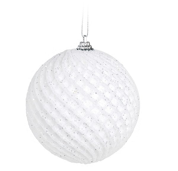 Bola de Natal Losango com Glitter Branco 10cm Jogo com 4un - Bolas Natalinas - Ref 1923555 Cromus