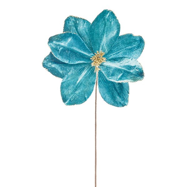 Flor de Natal Magnolia Azul Turquesa com Dourado - Flores Cabo Médio - Ref 1593543 Cromus