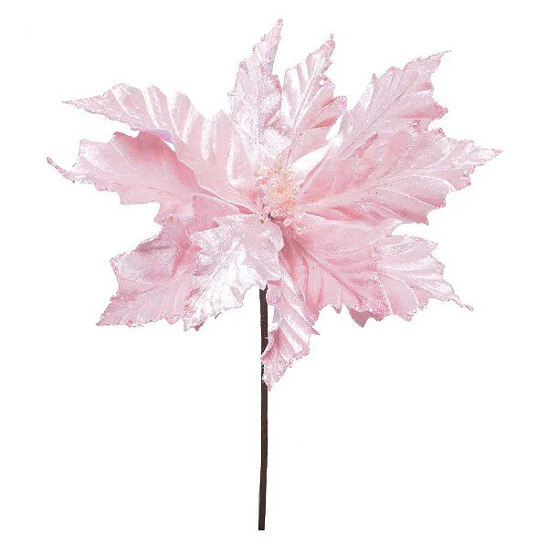 Flor de Natal Poisentia de Veludo Rosa Bebe - Flores Cabo Curto - Ref 1025066 Cromus