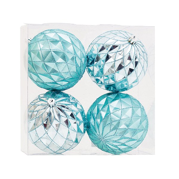 Bolas de Natal Azul Claro 10cm Jogo com 4Un - Bolas Natalinas - Ref 1207252 Cromus