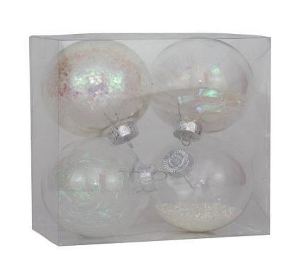Bolas de Natal 10cm Incolor com Palha Furtacor Party Jogo com 4 Un - Bolas Natalinas - Ref 1019634 Cromus