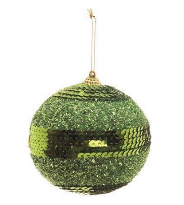 Bolas de Natal Verde Com Lantejoulas 12cm Jogo com 4Un - Bolas Natalinas - Ref 1214123 Cromus
