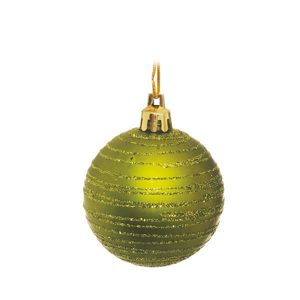 Bolas de Natal Verde Claro com Anéis Glitter 8cm Jogo com 6Un - Bolas Natalinas - Ref 1319035 Cromus