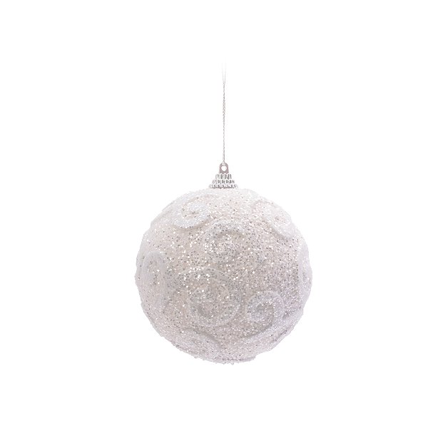 Bolas de Natal Caracois Brancos com Glitter 8cm Jogo com 6Un - Bolas Natalinas - Ref 1350870 Cromus