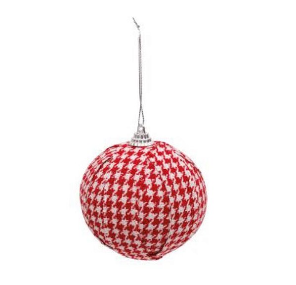 Jogo 2 Bolas Decorada Tecido Vermelho e Branco 10cm Natal