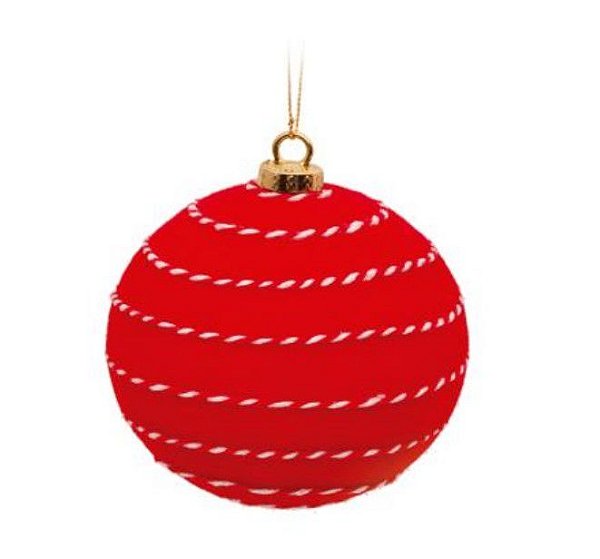 Bolas de Natal Vermelha com Cordão Listrado Branca Trend Candy 8cm Jogo com 6Un - Bolas Natalinas - Ref 1923467 Cromus