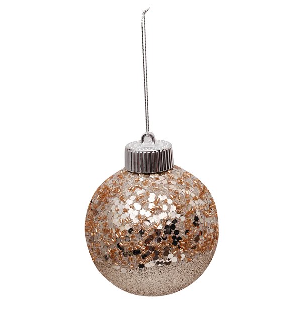 Bolas de Natal Texturizada Glitter Chá 10cm Jogo com 4Un - Bolas Natalinas - Ref 1923005 Cromus