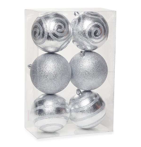 Bolas de Natal com Arabesco Prata 10cm Jogo com 6Un - Bolas Natalinas - Ref 1712647 Cromus