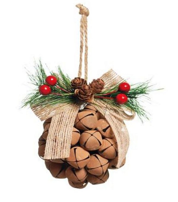 Bola de Natal Guizos com Folhas e Cerejas 13x10cm com 1 Un - Bolas Natalinas - Ref 1697703 Cromus