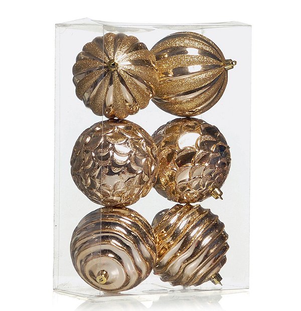 Bolas de Natal Sortidas Dourada 10cm Jogo com 6Un - Bolas Natalinas - Ref 1690256 Cromus