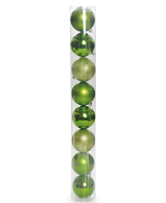 Bolas de Natal Tubo Lisa, Mate e Glitter Verde Claro 7cm Jogo com 8Un - Bolas Natalinas - Ref 1613088 Cromus