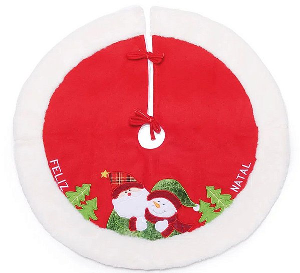 Saia Para Árvore de Natal 90cm Vermelha com Borda Branca Noel e Boneco de Neve - Ref 1019443 Cromus Natal