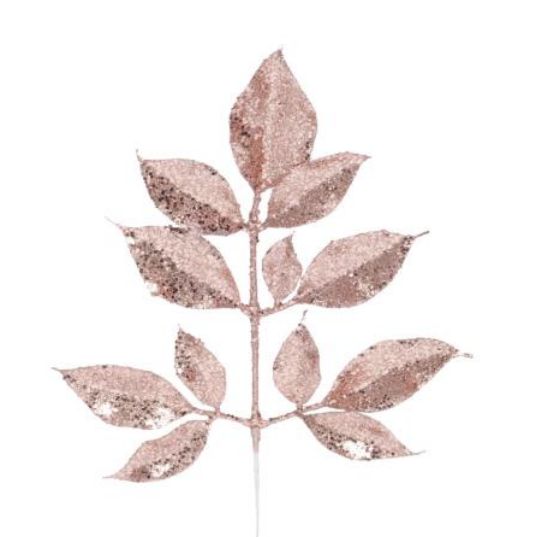 Galho Decorativo de Natal Folhas Ficus Glitter Rosê - Galhos Médios - Ref 1022265 Cromus
