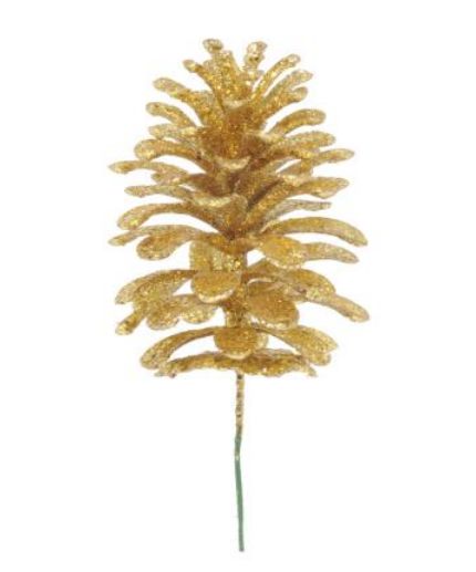 Galho Pick Pinha Dourada Glitter - Galhos Curtos - Ref 1022212 Cromus