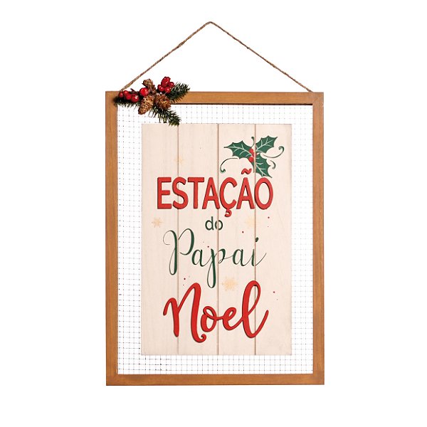 Quadro Decorativo de Madeira Estação do Papai Noel 40x30cm - Coleção Quadrinhos - Ref 1698211 Cromus