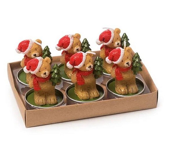 Velas Urso com Tealight Jogo com 6Un - Velas de Natal - Ref 1641742 Cromus