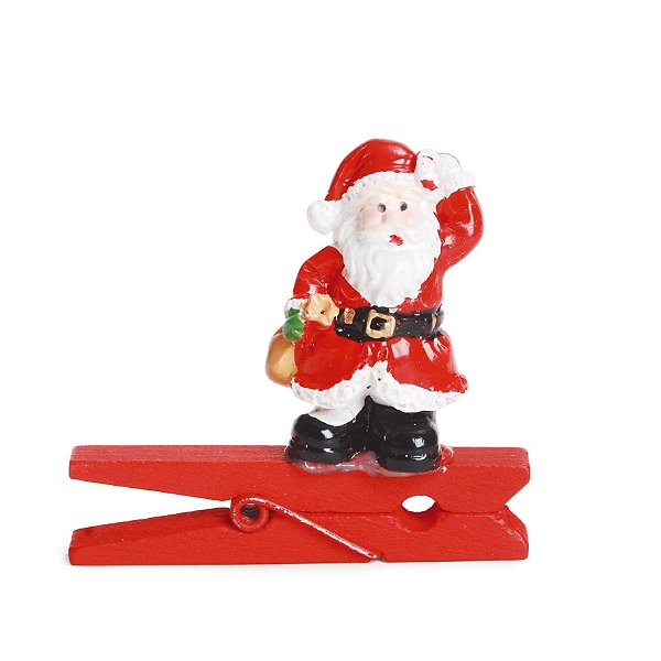 Prendedor de Madeira Decorado 3D Papai Noel com 6 Un - Prendedores de Natal - Ref 1311021 Cromus