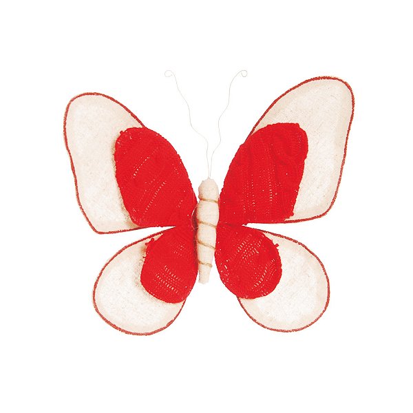 Borboleta Decorativa Marfim e Vermelho com 1 Unidade 20x25cm - Coleção Borboletas - Ref 1413331 Cromus