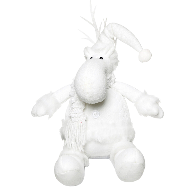 Rena Sentada com Roupa e Cachecol Branco 35x15cm - La Perle - Ref 1716474 Cromus