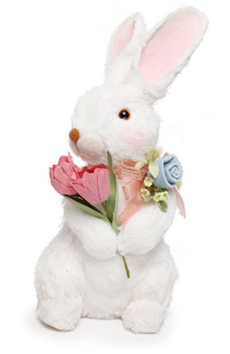 Coelho Branco de Palha Sentado com Flores 30x15cm - Coleção Arroz Doce - Ref 1827155 Cromus