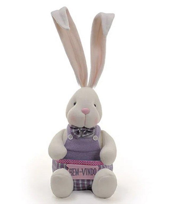 Coelho Sentado com Bolsa Frontal Bem Vindo 40cm - Coleção Donut - Ref 1320768 Cromus