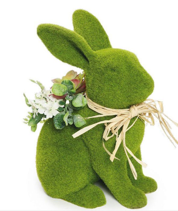 Coelho de Grama Sentado com Suculenta no Pescoço 30cm - Coleção Rustic - Ref 1820256 Cromus