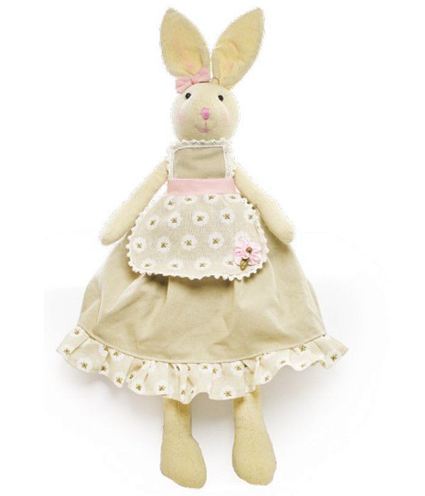 Coelha de Tecido com Vestido Nude e Rosa 40cm - Coleção Baba de Moça - Ref 1822419 Cromus