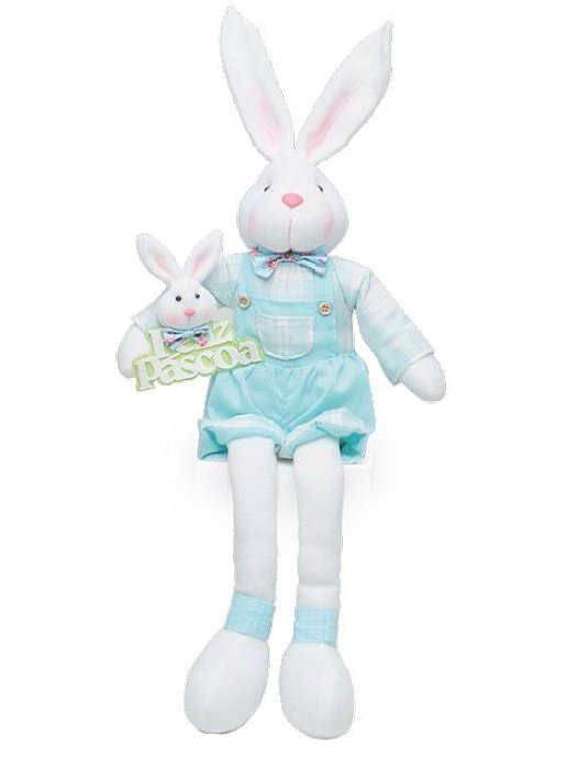 Coelho Sentado com Filhote Feliz Páscoa 70cm - Coleção Acqua - Ref 1013314 Cromus