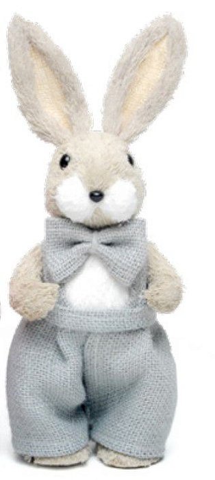 Coelho de Palha Italiana com Roupa de Juta Azul 28cm - Coleção Farmer - Ref 1012992F Cromus