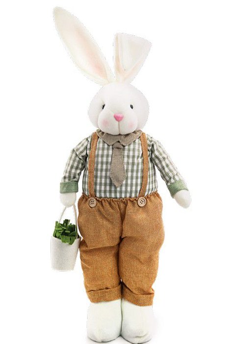 Coelho em Pé com Gravata e Calça Laranja 60cm - Coleção Capim Limão - Ref 1024301 Cromus