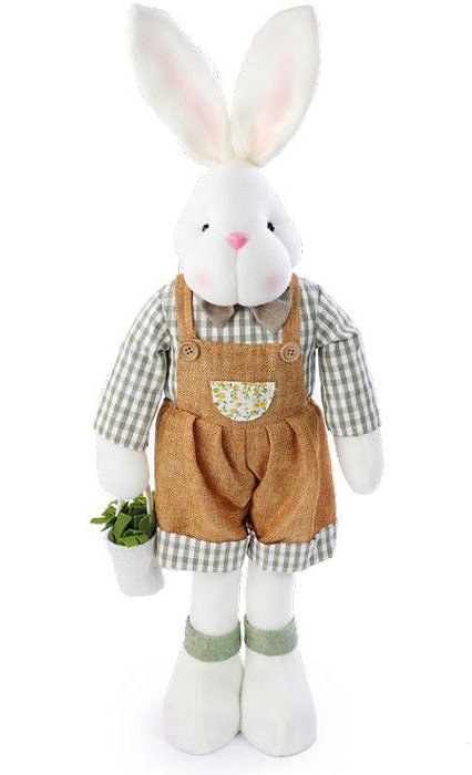 Coelho em Pé com Macacão Laranja e Camisa Xadrez 70cm - Coleção Capim Limão - Ref 1024299 Cromus