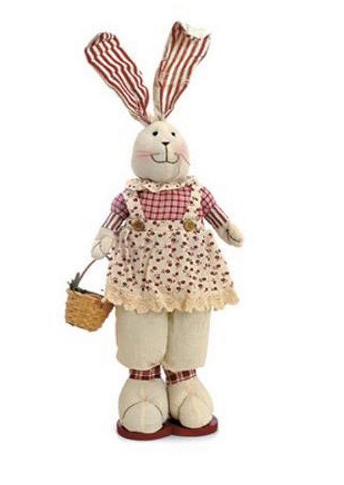 Coelha em Pé com Vestido Florido Segurando Cesta 62cm - Coleção Bella Vita - Ref 1220256 Cromus