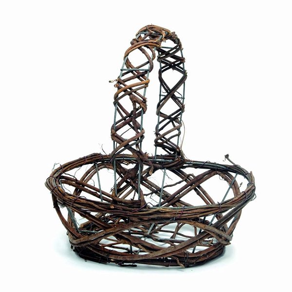 Cesta Oval com Alça de Metal e Rattan 21x14x18cm - Coleção Rustic - Ref 1011680 Páscoa Cromus