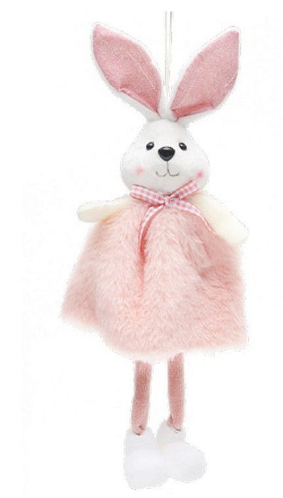Coelha de Pendurar com Vestido de Pelúcia Rosa Bebe 28x14cm - Coleção Algodão Doce - Ref 1013170 Cromus