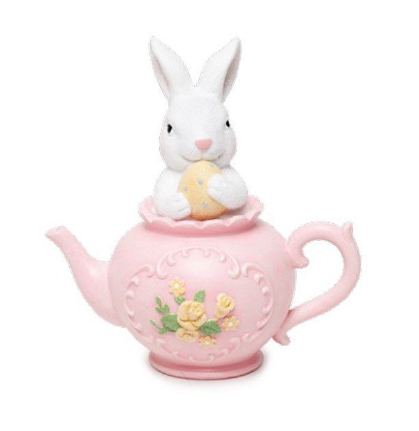 Coelho Decorativo de Resina Dentro do Bule Rosa 15x15x10cm - Coleção Cute Family - Ref 1827425 Cromus